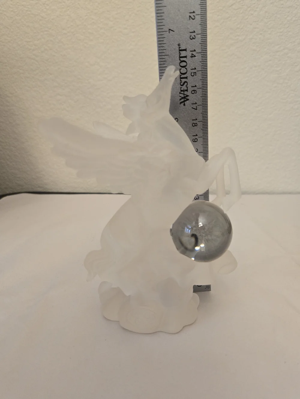Longarch Vintage Frosted Lucite Pegasus With Glass Ball Sculpture Mystical Horse
